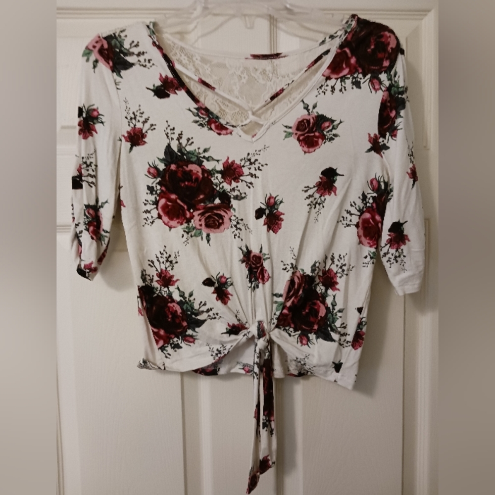Floral Print Crop Top/Size S/Cream
